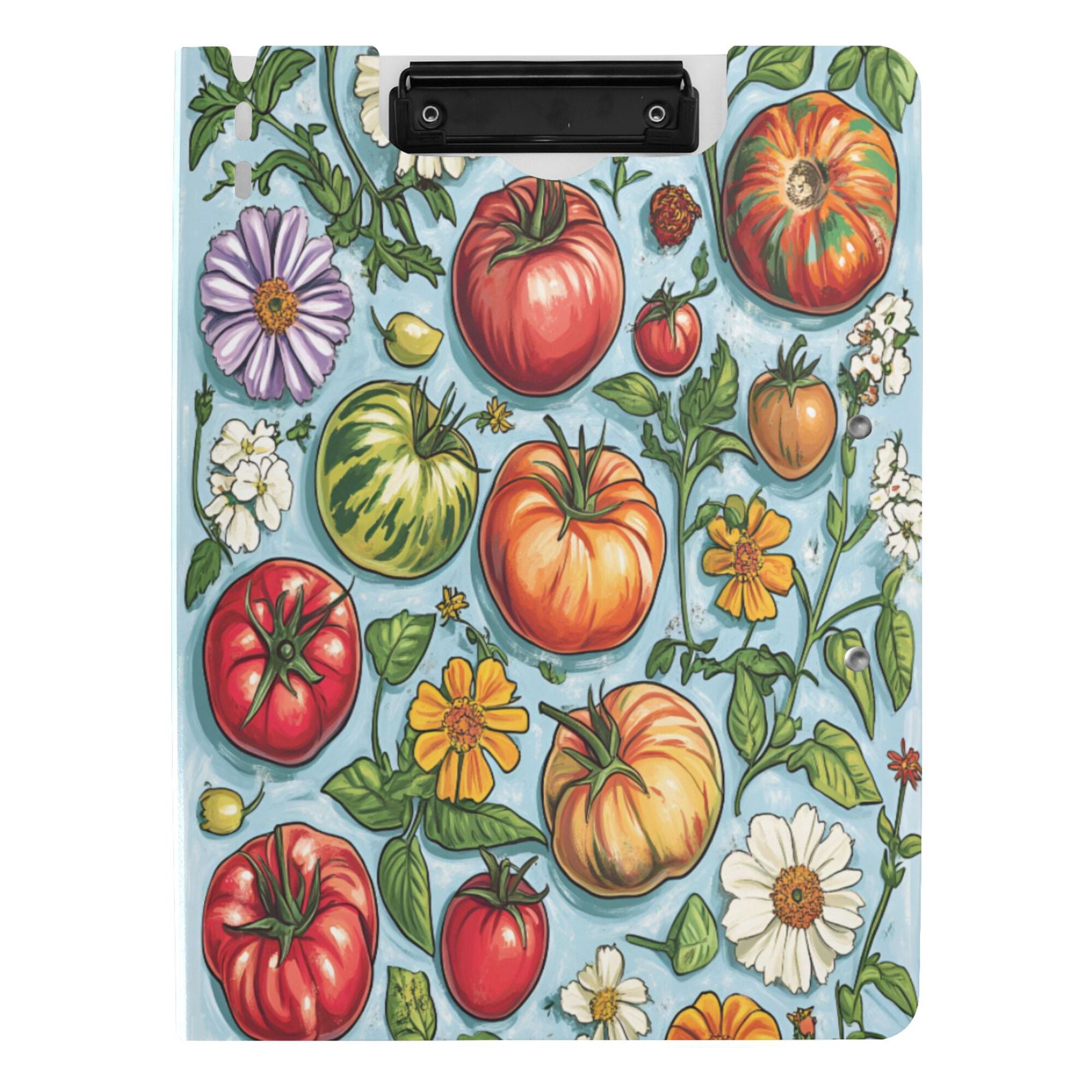 FORMRS A4 Clipboard Folder with Pen Holder Horizontal Foldable School Office Binder, Floral Tomatoes
