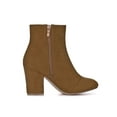 thumbnail image 2 of BLISSFUL STEP Women's Side Zipper Round Toe Block Heel Ankle Boots Brown 5.5, 2 of 6