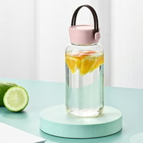 Litrail Pink Frosted Semi-Transparent 16oz Plastic Water Bottle - Leakproof, Dishwasher Safe with Strap & Handle for Sports, Outdoor & Camping