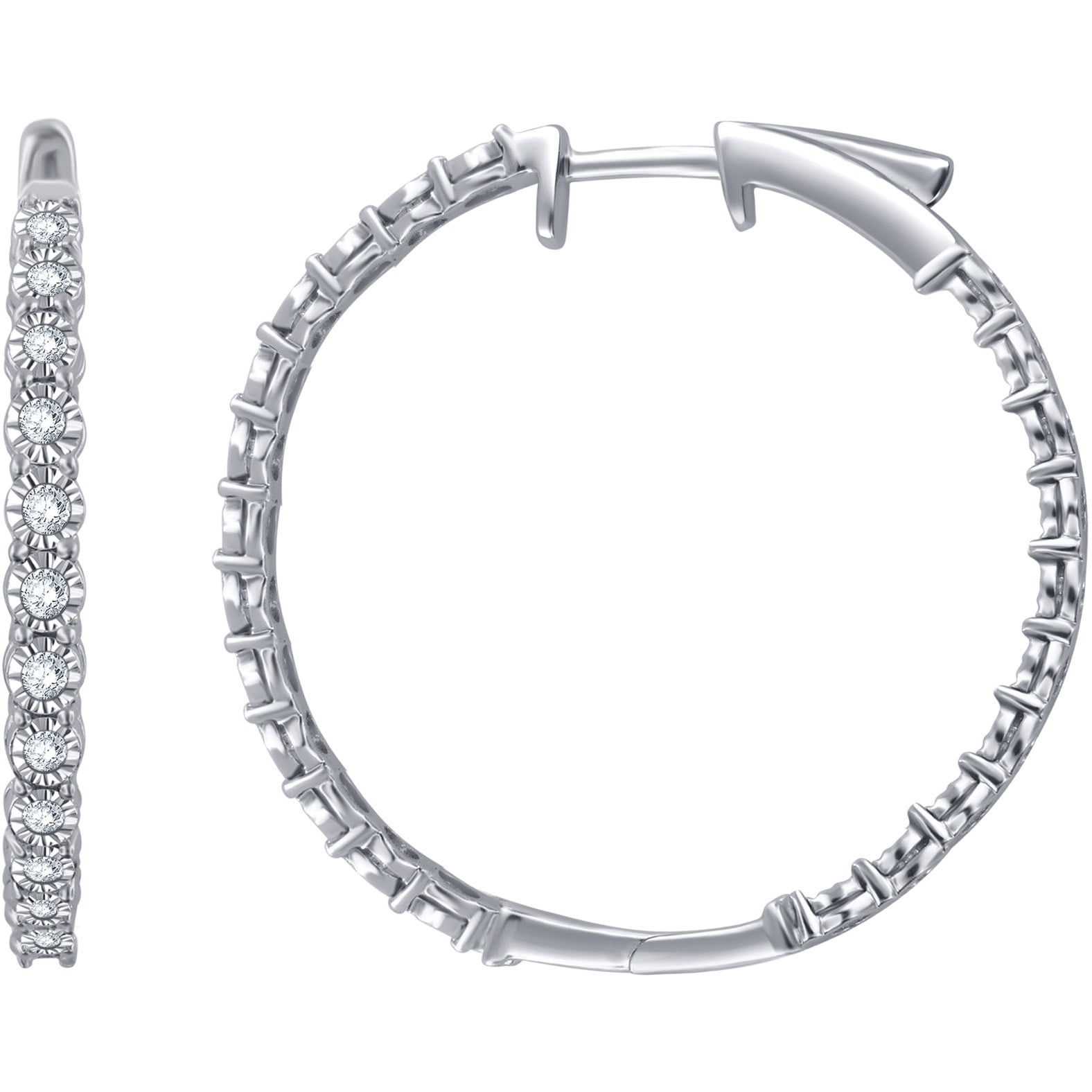 1/4 Carat T.W Diamond Miracle Plated Sterling Silver Hoop Earring