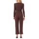 thumbnail image 3 of INSPIRAR CHIC Mono de Mujer con Cuello en V de Manga Larga, Cintura Ajustable, Pierna Ancha, Pantalones Largos, Elegante Mono de Tejido XS Café, 3 of 5
