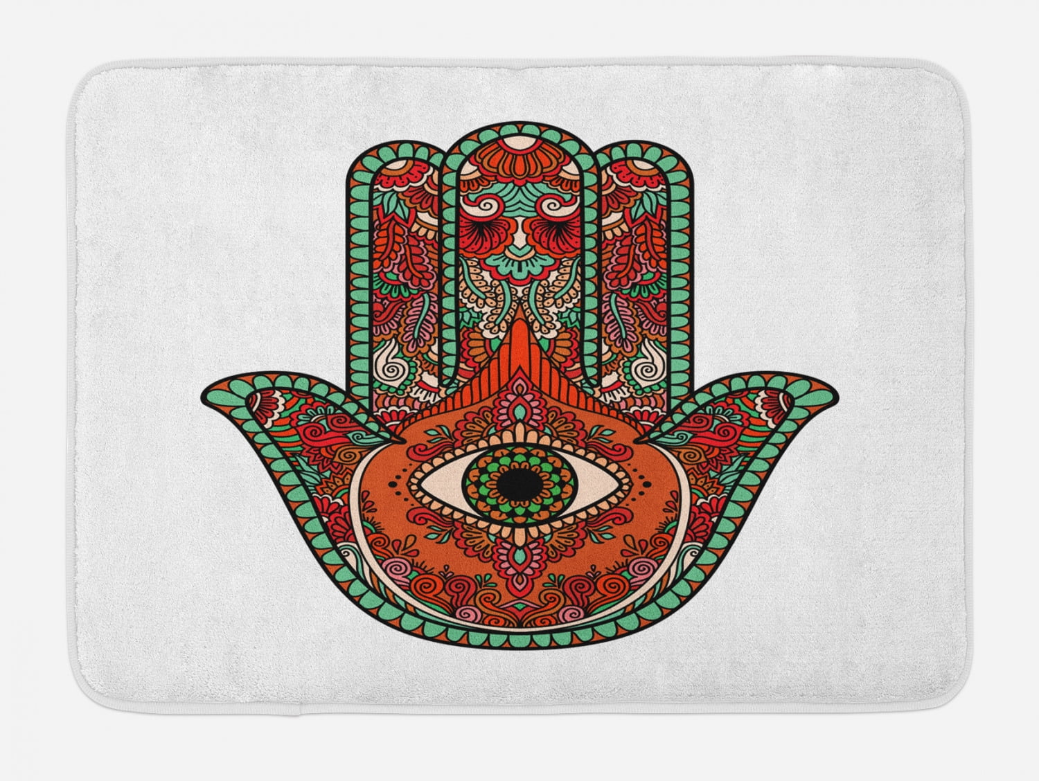 Evil Eye Bath Mat, Vintage Bohemian Style Colorful Hamsa Figure with ...