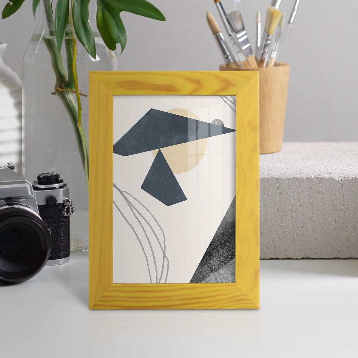 Diamond Slate IV - Framed Print w/glass - Sunflower Yellow