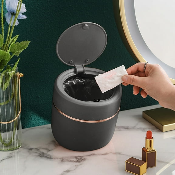 Qonioi Compact Lid Desktop Mini Trash Can, Small Countertop Bin for Bathroom Office Kitchen Waste, Odorless Decorative Wastebasket