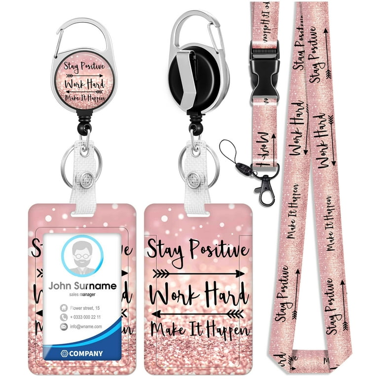 ID Badge Holder with Lanyard and Retractable Badge Reel Clip, Inspirational  Quote Card Name Tag Lanyard Vertical ID Protector Bage Clips for Nurse  Nursing Doctor Teacher Student(Pink) 