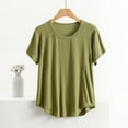 thumbnail image 5 of Yigetop Tee Shirts Womens Women's Solid Color T Shirt Round Neck Short Sleeved Top Large Size Loose Elastic Pure Cotton Base Shirt Basic Tees for Women Army Green 6XL, 5 of 6