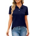 thumbnail image 5 of Qwertyu Womens Collared Polo Shirts Cotton Wicking Casual Lapel Tops Lightweight Short Sleeve Solid Color Dressy Summer Button Down Shirt Navy XL, 5 of 5