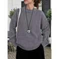 thumbnail image 4 of Womens Crew Neck Sweaters Long Sleeve Slouchy Fall Casual Loose Pullover Tops Light Gray One size, 4 of 7