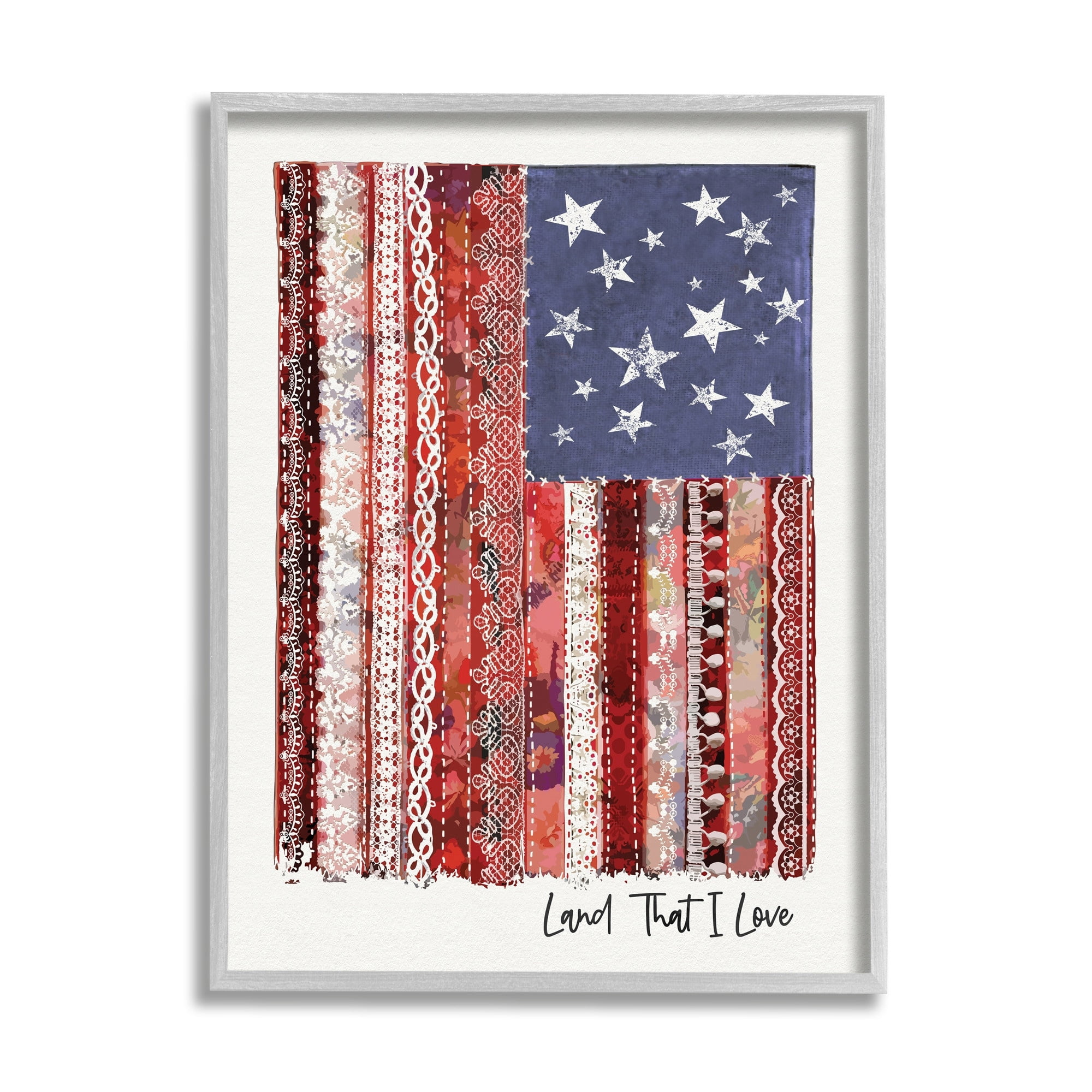 Stupell Industries Land That I Love Phrase Macramé American Flag,16 x 20,Designed by Erica Billups