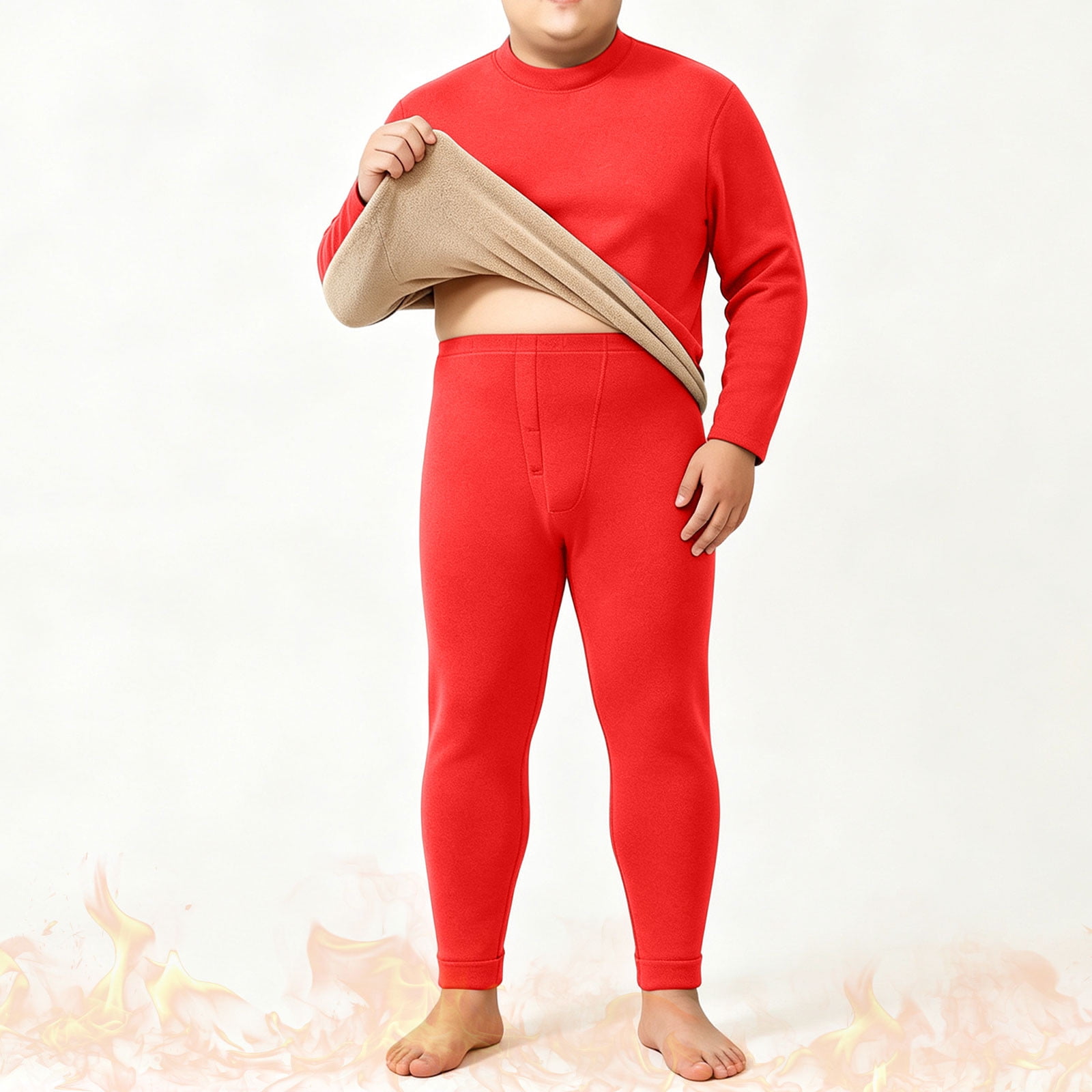 Ceisia Men s Plus Size Thick Sherpa Lined Thermal Underwear Set Mid-Collar Long Johns Warm Winter Base Layer Red XXXXXL Gift