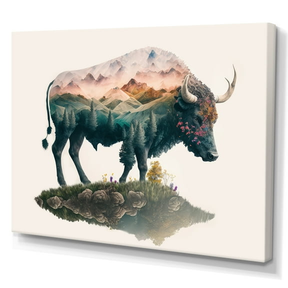 Designart Double Exposure Of A Taurus With Nature Landscape I Canvas Wall Art