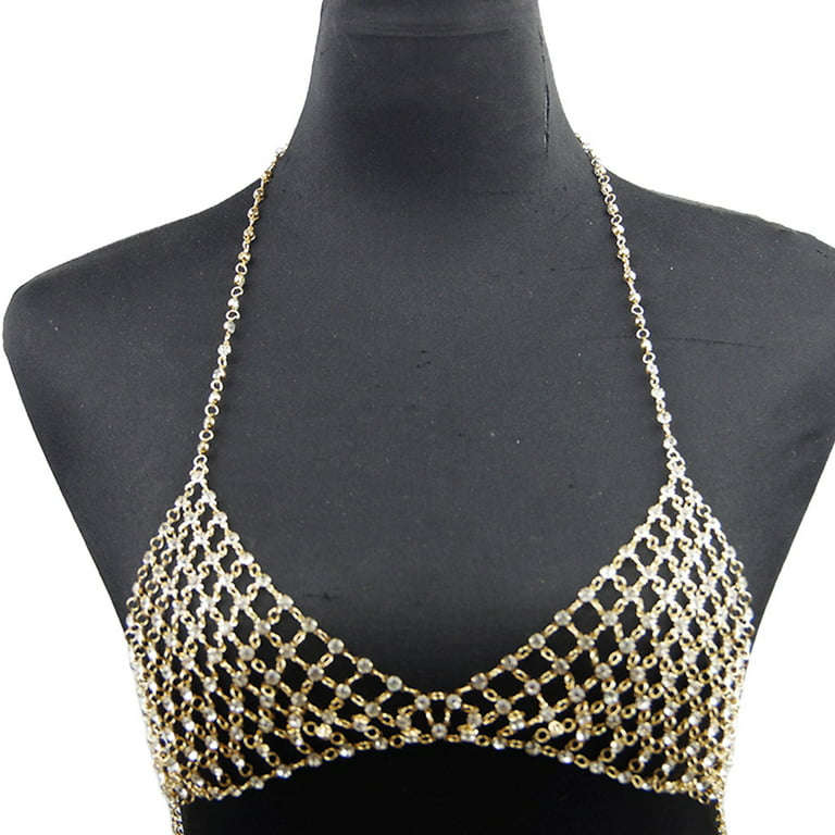 ✪ Sexy Bra Chains Crystal Waist Chain Rhinestone Body Chain Bikini Top Bra  Chain Gold Body Jewelry for Women and Girls