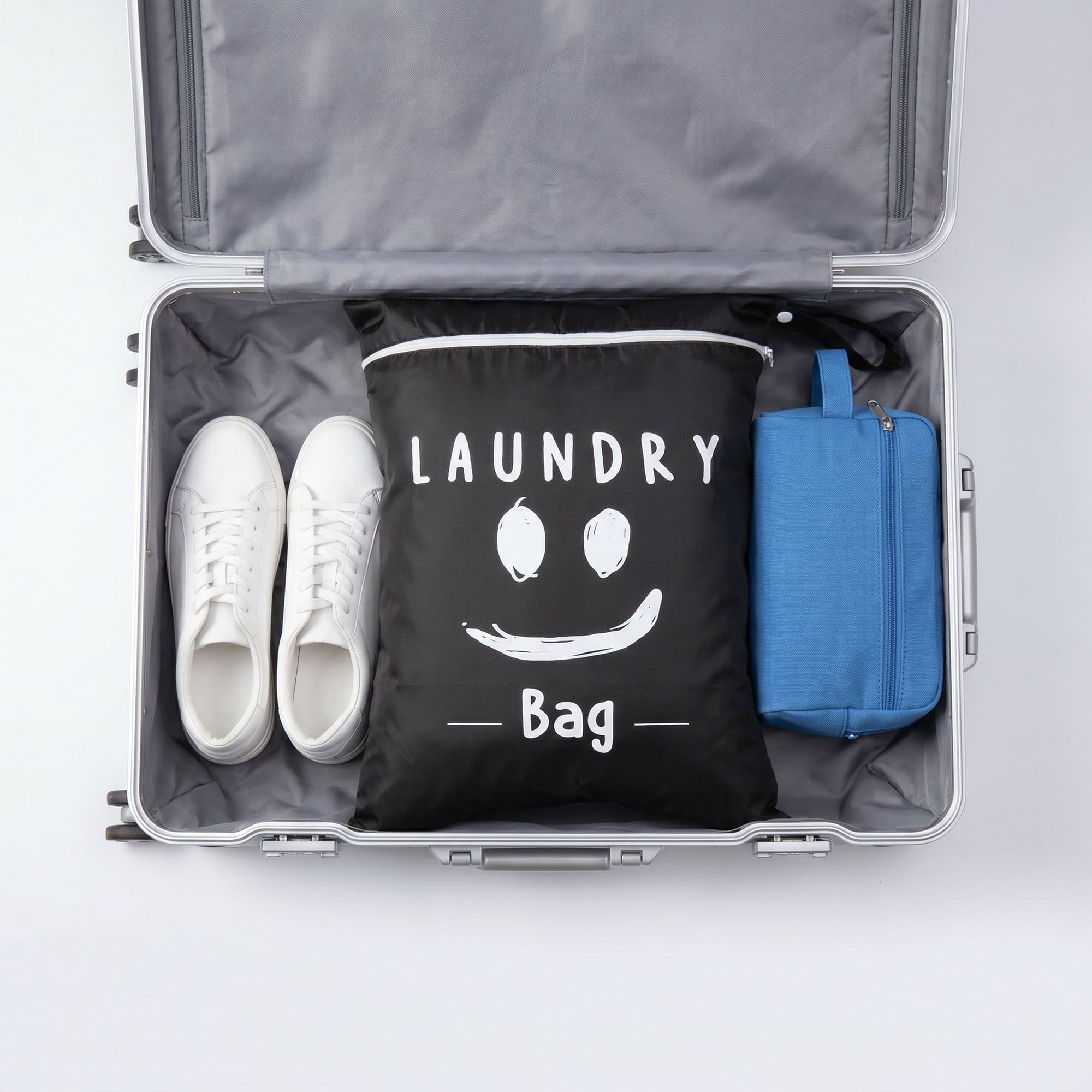Unique Bargains 2Pcs Oxford Cloth Zipper Mesh Clothes Laundry Bag Black-White A 15"x18.9"