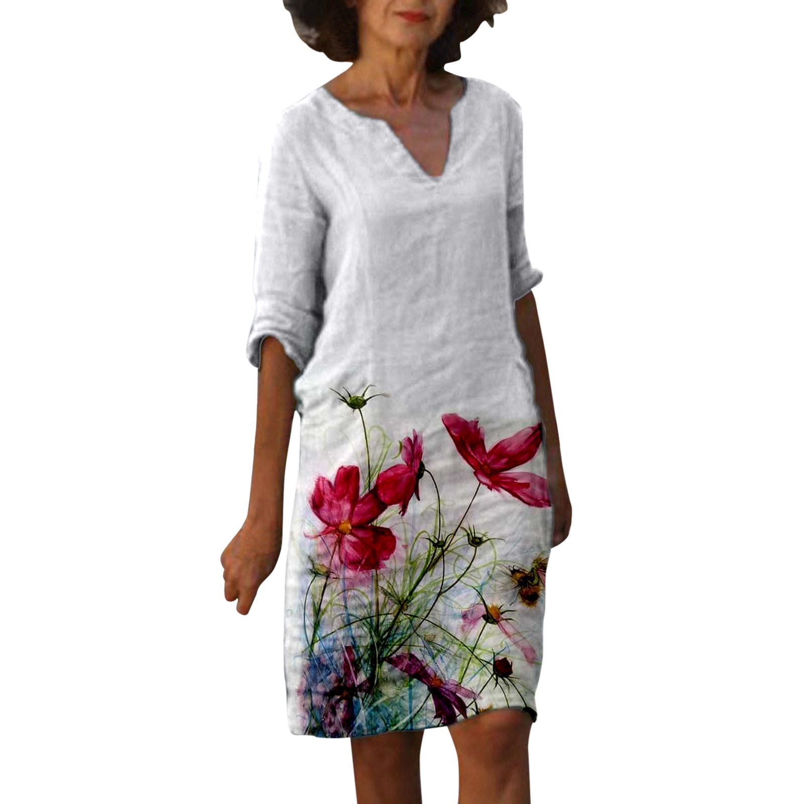 Petite Casual Summer Dresses For Women Midi Length Simple Long Sleeve ...