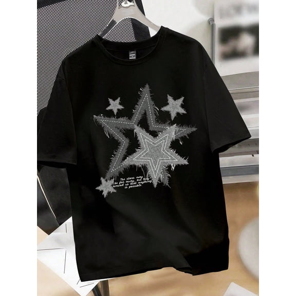Silver Star Graphic Vintage Grunge Y2K Short Sleeves Crewneck Cotton Unisex Men's Women's Tee Shirt