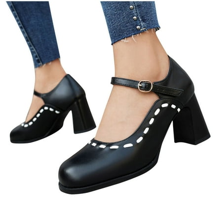 

YYYTop Womens Sandals White Heels European/American Thick Heel Shoes Solid Leather Shoes Light Cut Mary Shoes Wedding Shoes On Clearance