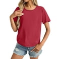 thumbnail image 2 of Hot Sales LSONABXA Saving $5 Womens T Shirt Short Sleeve Workout Tops Solid Color T Shirts Loose Fit Crewneck Basic Tee Summer Top D, 2 of 5