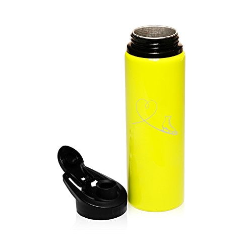 25 oz Aluminum Sports Water Travel Bottle Heart Love Ice Skating (Yellow) by
