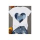 thumbnail image 1 of Women's Casual T-Shirt - Heart Denim Print Design, 100%, Short Sleeves, Crew Neck, Machine Washable - Perfect for All Seasons, 1 of 7
