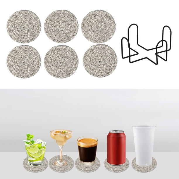Manteles individuales redondos de algodón, antideslizantes y resistentes al calor | Paquete de 6 con soporte | Posavasos con aislamiento térmico para mesas y encimeras