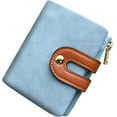 thumbnail image 1 of 1pc Women's Anti-Theft Compact Bi-fold Genuine Leather Wallet — Mini Zipper Coin Purse with ID/Card Slots, Slim & Compact.,Blue,Small, 1 of 6