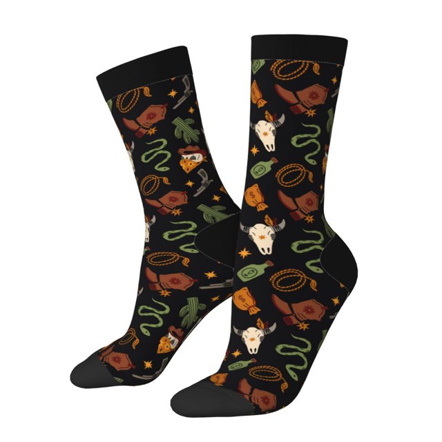 Fotbe Wild West Cowboy Calcetas Largas con Estampado para Hombre y Mujer – Calcetas de Compresión Transpirables y Elásticas, Viajar y Uso Diario Talla 5-11