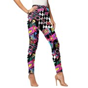Gyexs Women's 80s Leggings Neon Printed Soft Stretchy Pants Running Workout Leggings Athletic Yoga Pants, Purple, Size XXL