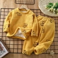 thumbnail image 2 of IROINNID Toddler Pajamas Set 2 Pieces Winter Warm Round Neck Fleece Tops with Elastic Pants Comfy Home Wear Sleepwear Set,Yellow, 2 of 3