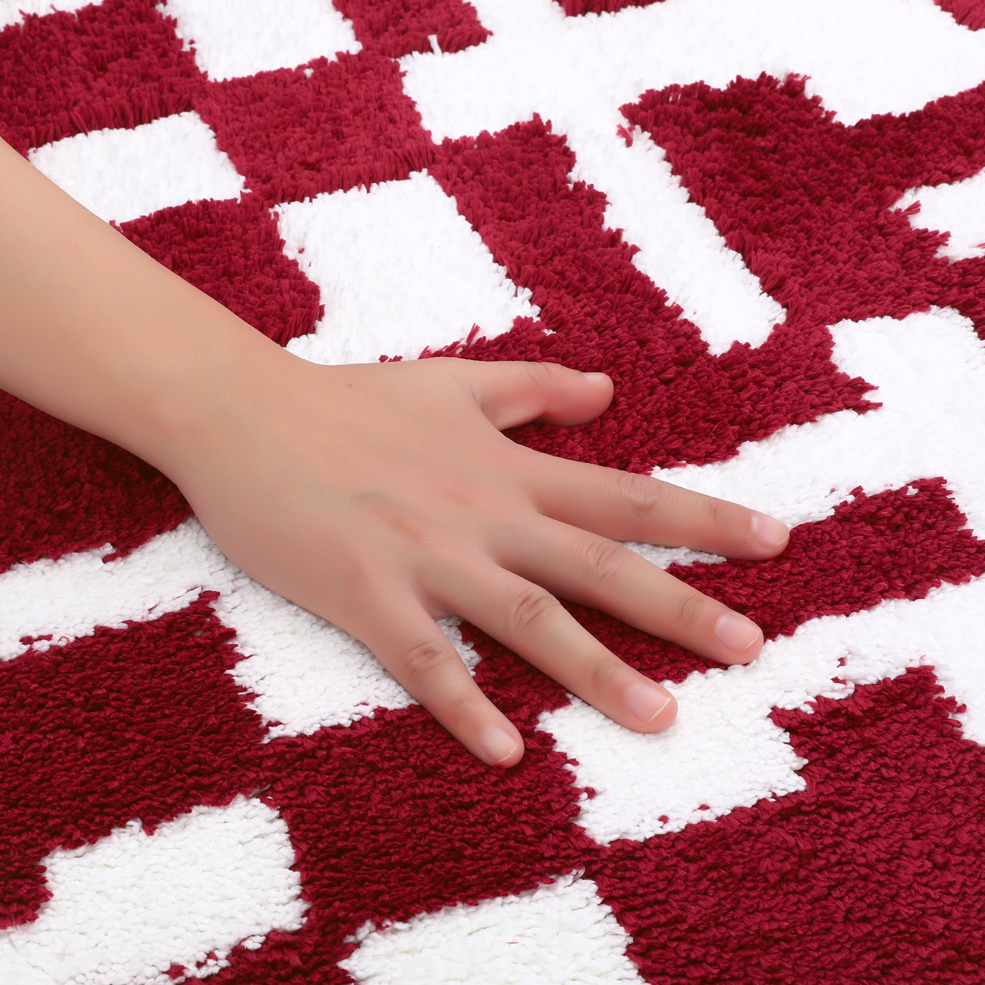 Unique Bargains Geometric Patterns Bathroom Rugs Soft Absorbent Bath Rugs Red 20" x 32"