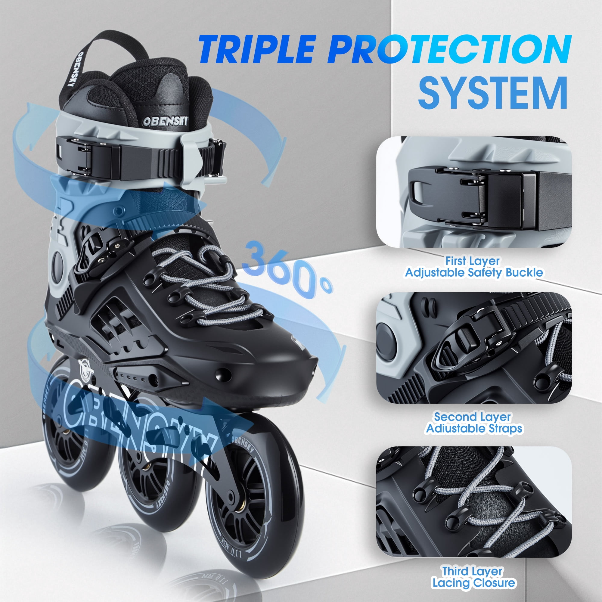 OBENSKY Adult Inline Speed Skates for Men & Women, 110mm Roller Blades Black&Gray