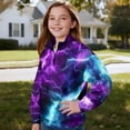 thumbnail image 3 of Uorisanigo Girls Half Zipper Sweatshirts Loose Long Sleeve Pullover Top Size 5-14 Drop Shoulder Blue Purple Lightning Quarter Zipper Cropped Sweatshirt Teen Girl School Athletic Tops, 3 of 7