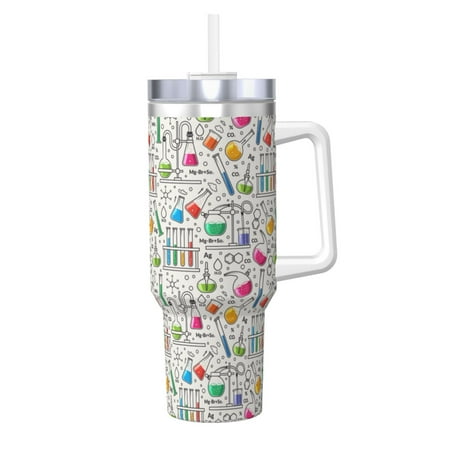 

Gaeub Chemical Flasks And Test Tubes Print Stainless Steel Hot/Cold Coffee Cup 40oz Ice Bully Cup With Handle And Straw Travel Coffee Cup