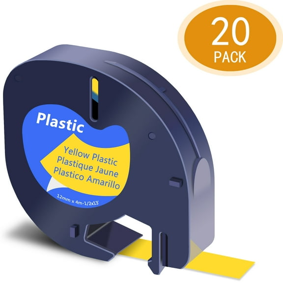 GREENCYCLE 20PK Compatible for DYMO LetraTag Refills 91332 12mm Black on Yellow Plastic Label Maker Tape