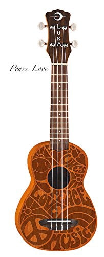 Luna Guitars Peace Love Ukulele W/Gigbag,Tuner, PP & PC, UKE PCE PACK