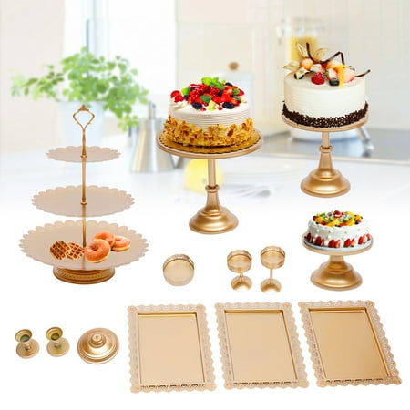 

Oukaning 12 Pcs Cake Stand Set Wedding Cake Stand Set with Cake Plate & Cupcake Pan &Dessert Basket (Gold)