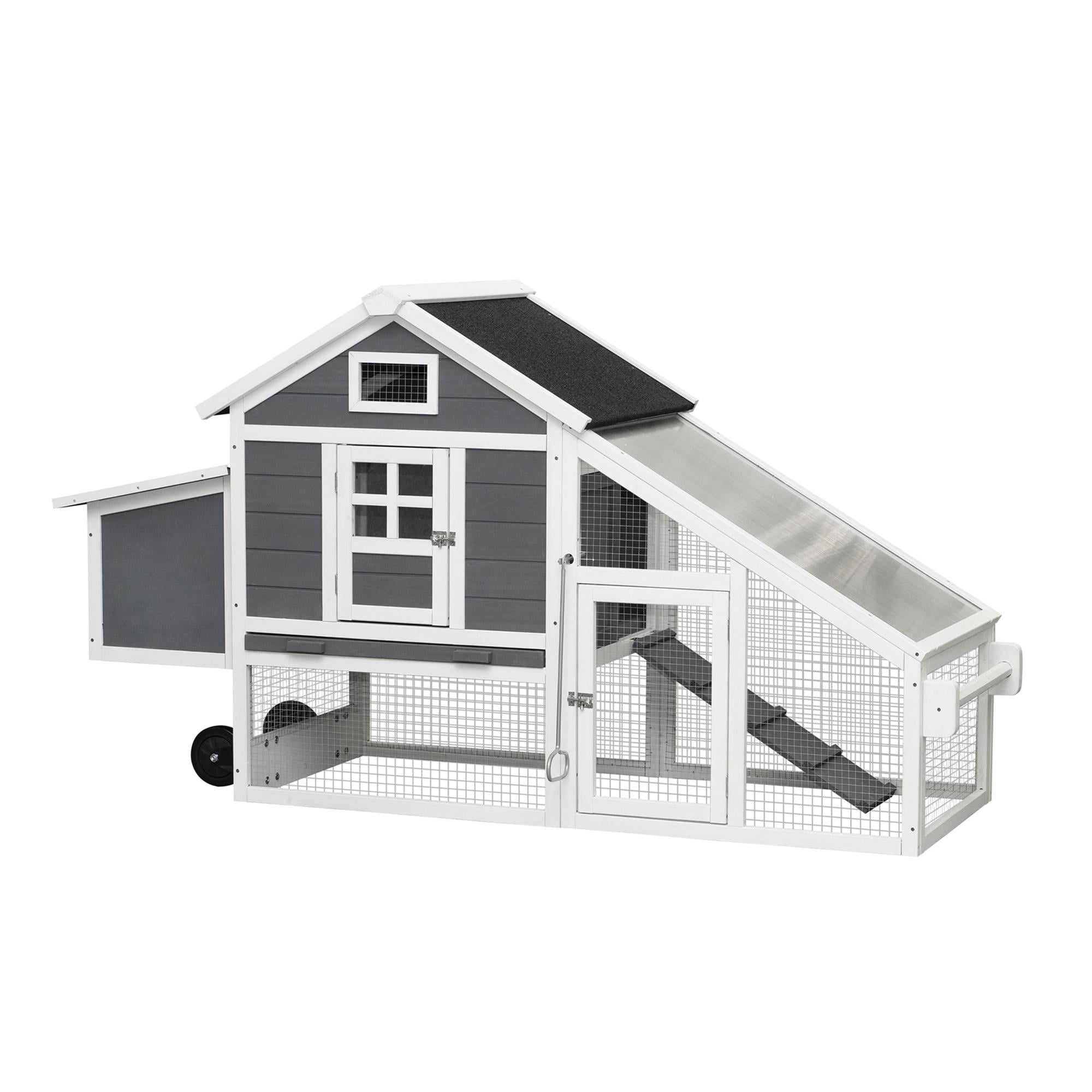 Pefilos 70" Wooden Rabbit Hutch, Large Outdoor Hen House, Bunny Hen Cage with Ventilation Door, Removable Ramp Garden Backyard Pet Poultry House Box, Gray Pefilos 70" Wooden Rabbit Hutch, Large Outdoor Hen House, Bunny Hen Cage with Ventilation Door, Removable Ramp Garden Backyard Pet Poultry House Box, Gray