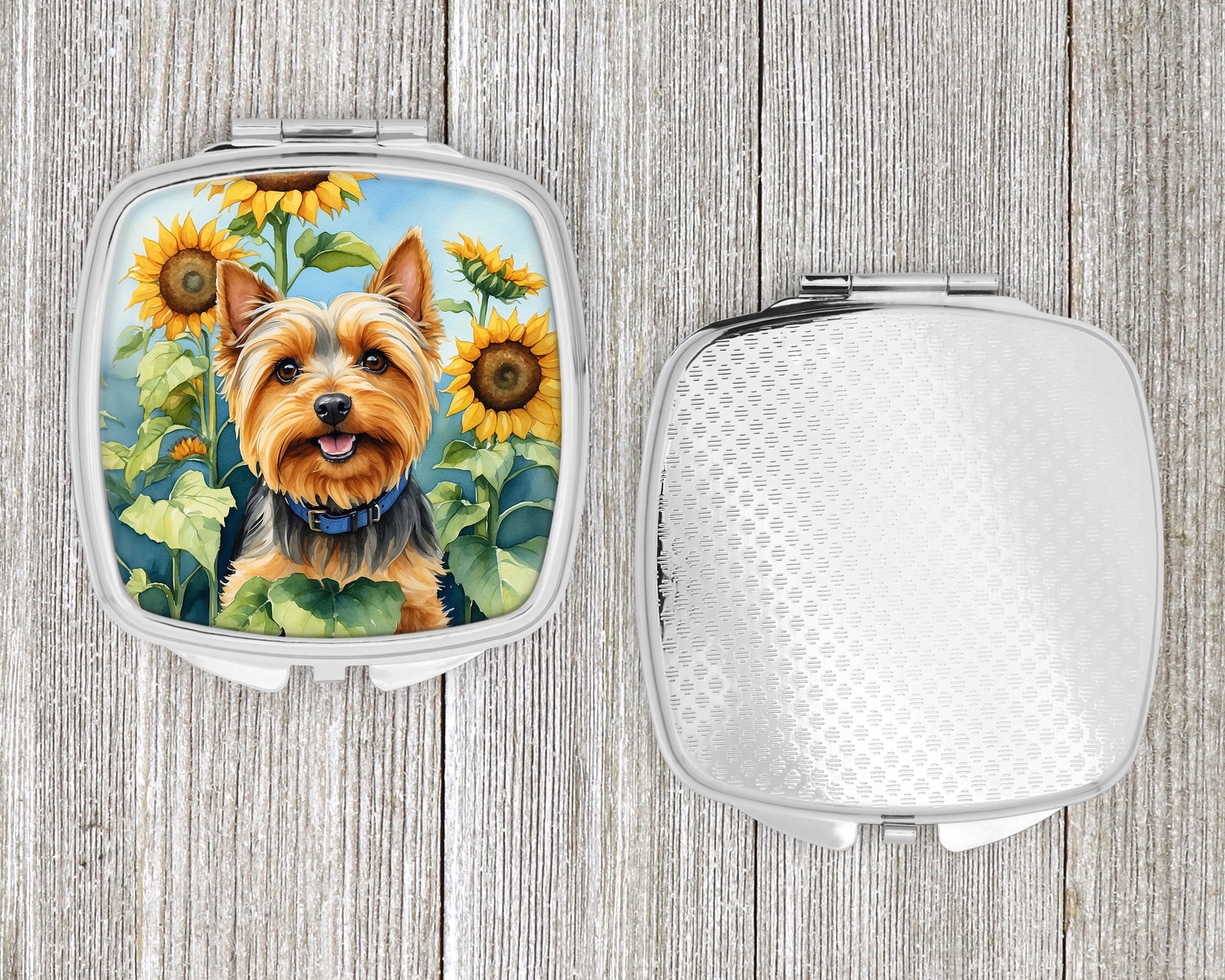 Silky Terrier in Sunflowers Compact Mirror 2.75 in x 3 in