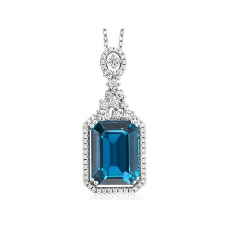 - 9.10 Ct Emerald Cut London Blue Topaz 925 Sterling Silver Pendant