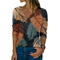 thumbnail image 1 of TWZH Women Multicolor Leaf Print V Neck Long Sleeves Shirt, 1 of 2
