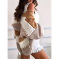 thumbnail image 4 of Women'S Contrasting Retro Cardigan Sweater, Loose V-Neck Lantern Sleeves, Thick Knit, Everyday Coat Khaki S, 4 of 9