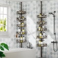 thumbnail image 3 of 5 Tier Adjustable Corner Shower Caddy Organizer with Hooks, Rustproof Tension Pole 62-116 Inch, Bronze, 3 of 6