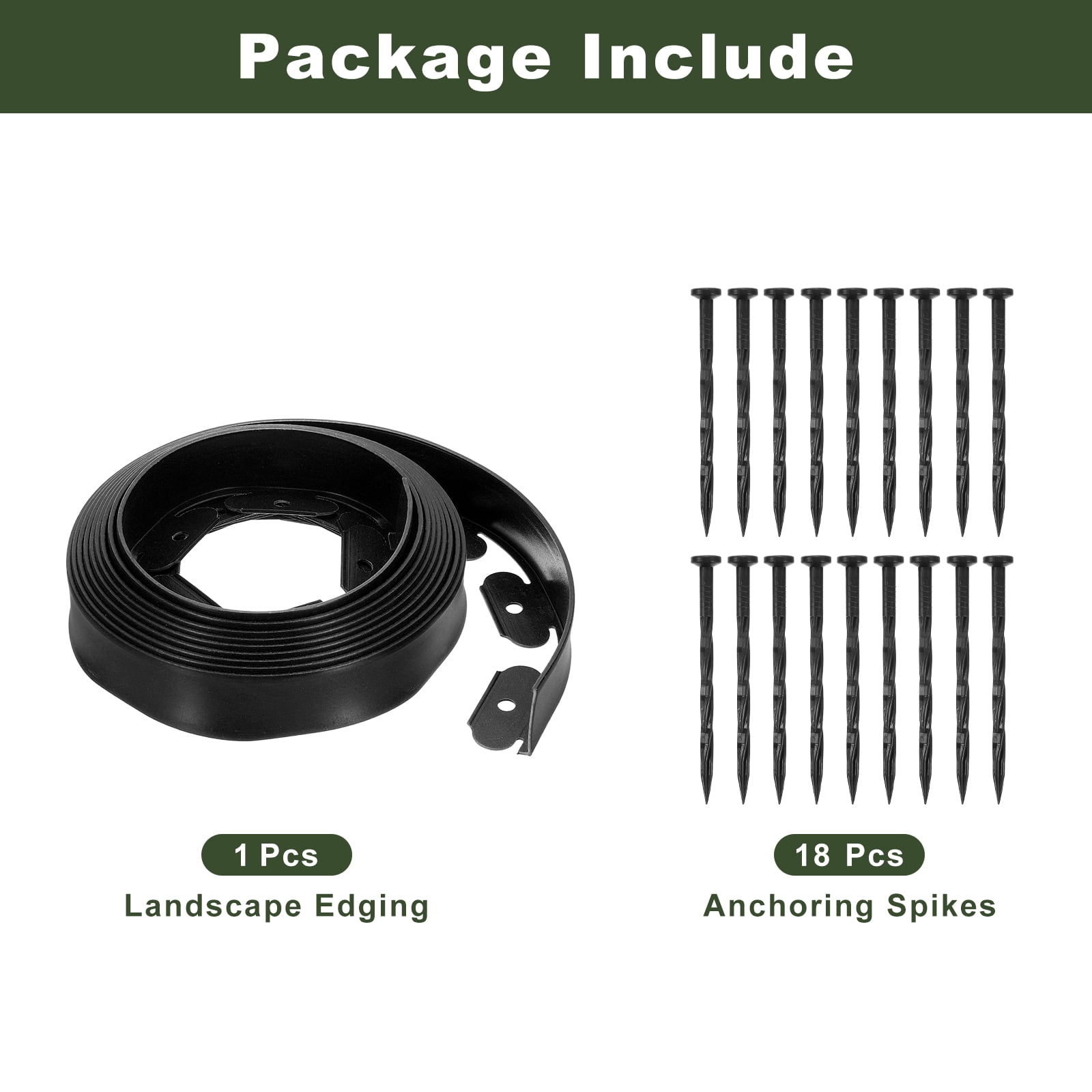 Uxcell Landscape Edging, 1Pcs 20FT x 2" Garden Edging Kit with 18 Stakes for Garden Lawn Flower Bed (Black)