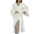 thumbnail image 2 of AINIYS Womens Long Velvet Bathrobe Solid Color Lace Hooded Flannel Robe Cozy Winter Sleepwear Loose Thick Warm Homewear White L, 2 of 8