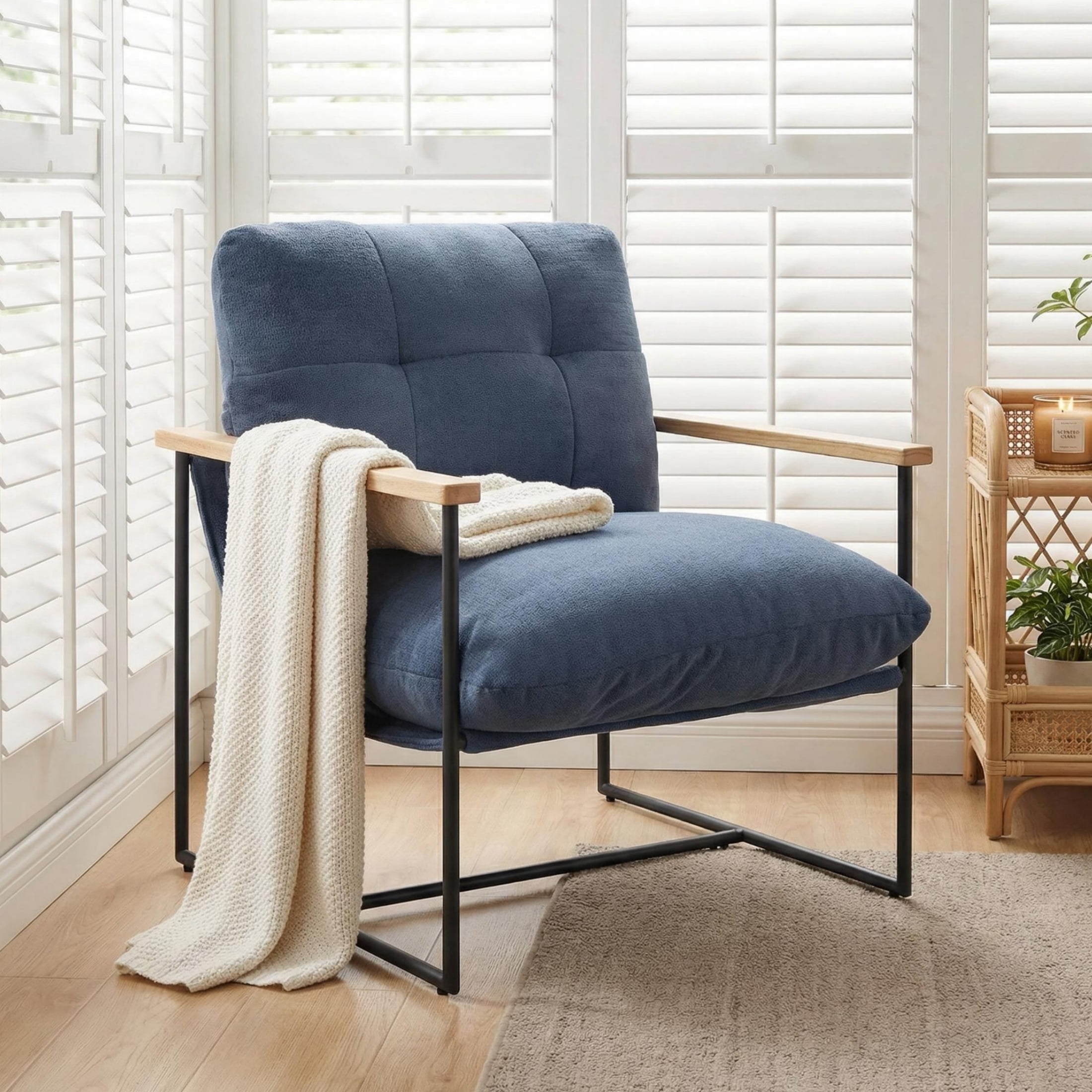 Vinform Sling Accent Chair, Modern Arm Chair with Removable Cushion, Metal Frame for Living Room, Blue