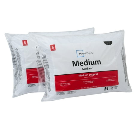 Mainstays Cotton Medium Support Pillow Set of 2, Multiple Sizes