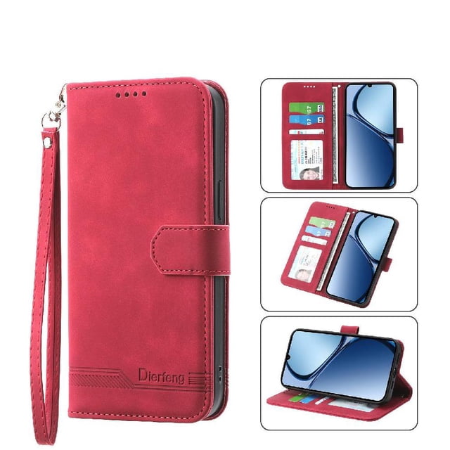 Funda Tipo Billetera para Xiaomi Redmi A5 4G Carcasa Abatible con Porta Tarjetas, Bolsillo para Efectivo, Soporte Ajustable, Cierre Magnético y Correa de Muñeca Rojo