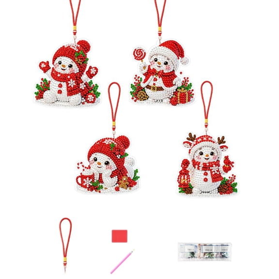 3D Diamond Painting Craft Set, 4Pcs Christmas Pearl & Gem Art Kit, DIY Seasonal Hanging Ornaments, Fall Holiday Gift for Beginners