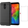 thumbnail image 1 of MYKOMI Phone Case for LG Q7 Q7+ Plus 7Q Alpha with Tempered Glass Screen Protector Cover and Slim Thin Soft TPU Mobile Rugged Cell Accessories Protective LGQ7+ Q7plus Q7a Women Men Carbon Fiber Black, 1 of 6