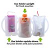 Flipping Holder 2-pack (White/Purple) Squeeze-Proof Mess-Free Holder for Food Pouches, Juice Boxes, and Juice Pouches MADE IN USA