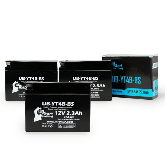 3-Pack UpStart Battery Replacement for 2002 Yamaha SR400 400CC Factory Activated, Maintenance Free, Motorcycle Battery - 12V, 2.3Ah, UB-YT4B-BS